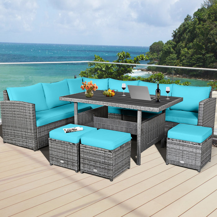 Latitude Run® Rattan Wicker 9 Person Seating Group with Cushions